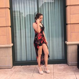 Floral romper with train